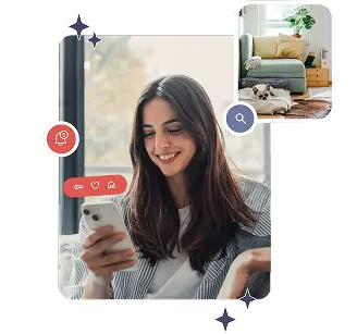 Žena používající chytrý telefon ke správě pronájmu nemovitosti